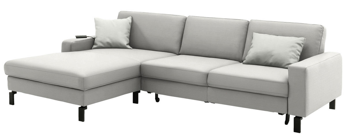 ECKSOFA  in Cord Greige Rücken echt, Sitztiefenverstellung  185/298 cm  - Greige/Schwarz, Design, Textil/Metall (185/298cm) - Pure Home Lifestyle