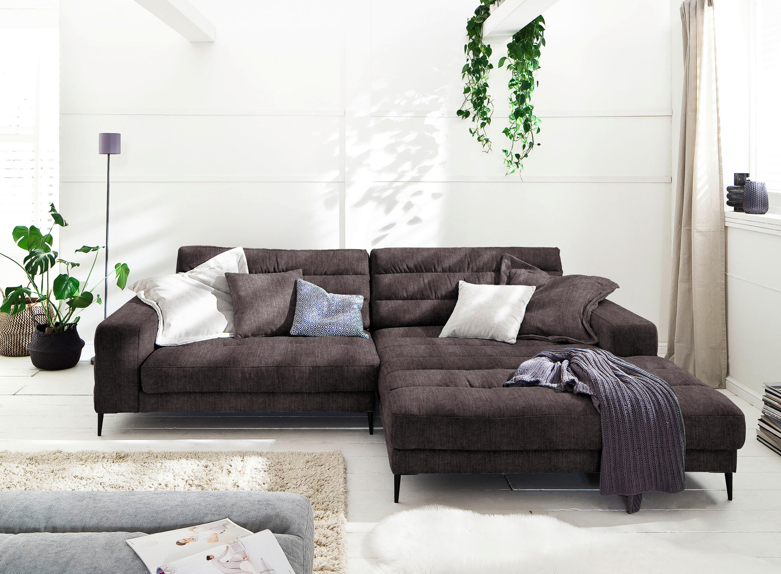 ECKSOFA in Flachgewebe Braun  - Schwarz/Braun, Design, Textil/Metall (296/207cm) - Dieter Knoll