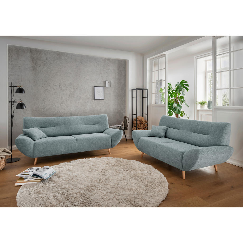 Thumbnail - Mid.you 3-Sitzer-Sofa, Blau, Textil, Buche, Uni, Füllung: Schaumstoff, 205x81x90 cm, Made in EU, Typenauswahl, Rücken ec...