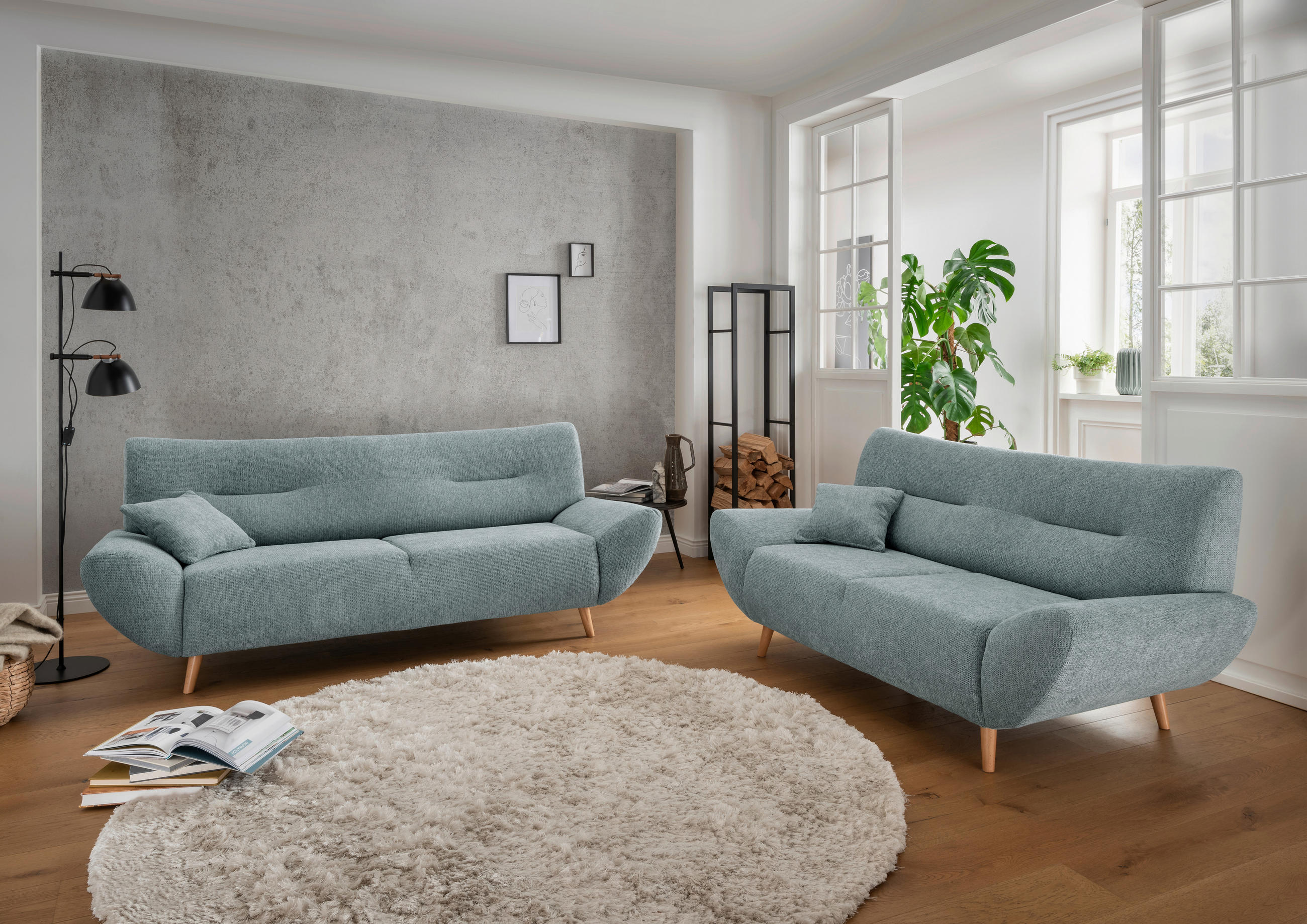 3-SITZER-SOFA in Chenille Blau - Wildeiche/Blau, Modern, Holz/Textil (205/81/90cm) - MID.YOU