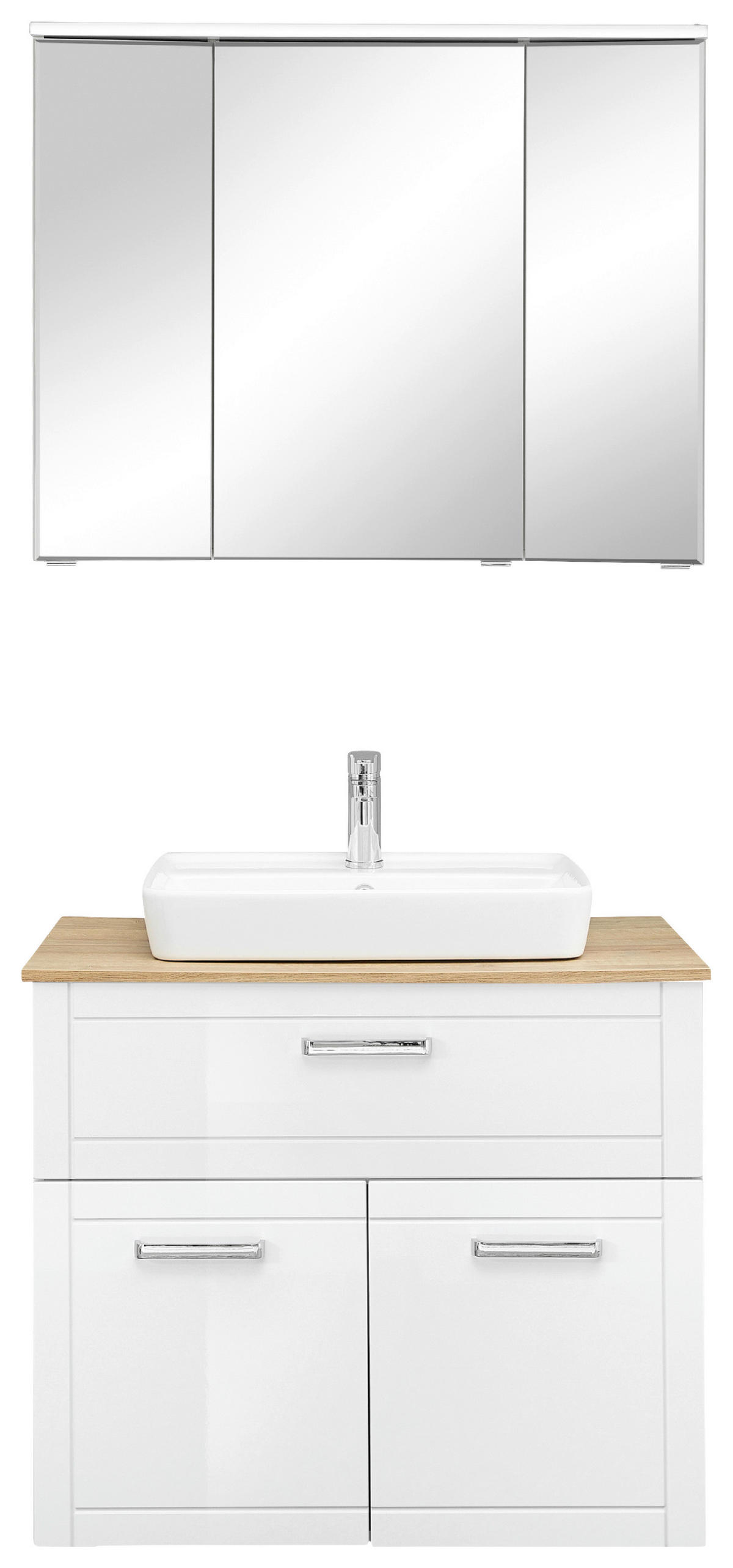 BADEZIMMER 4-teilig  in 90 cm  - Chromfarben/Eichefarben, MODERN, Glas/Keramik (90cm) - Sadena
