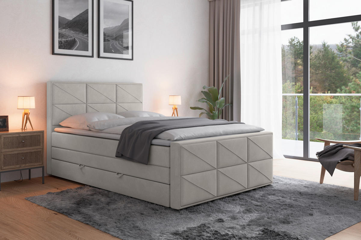 BOXSPRINGBETT 140/200 cm  in Hellgrau  - Hellgrau, Modern, Holz/Kunststoff (140/200cm) - MID.YOU