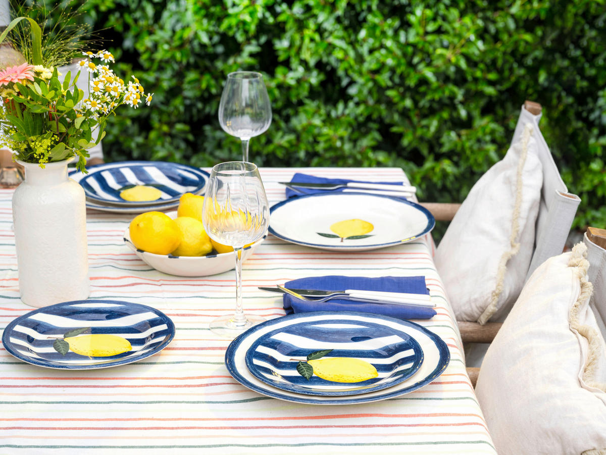 KOMBISERVICE Blau, Gelb, Grauweiß Summer Stripes Blau 16-teilig 4 Personen  - Blau/Gelb, Basics, Keramik - Creatable