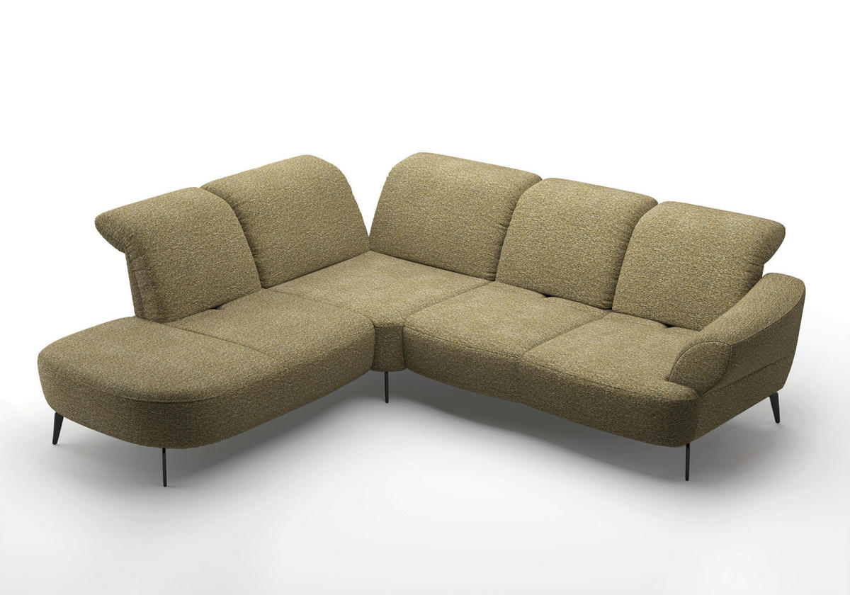 ECKSOFA DANCE E Olivgrün Chenille  - Schwarz/Olivgrün, MODERN, Textil/Metall (270/302cm) - Sit & More
