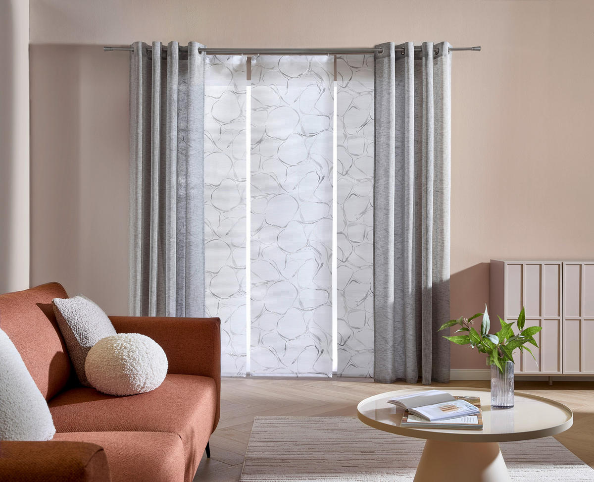 FLÄCHENVORHANG   halbtransparent  60/255 cm   - Dunkelgrau/Weiß, KONVENTIONELL, Textil (60/255cm) - Novel