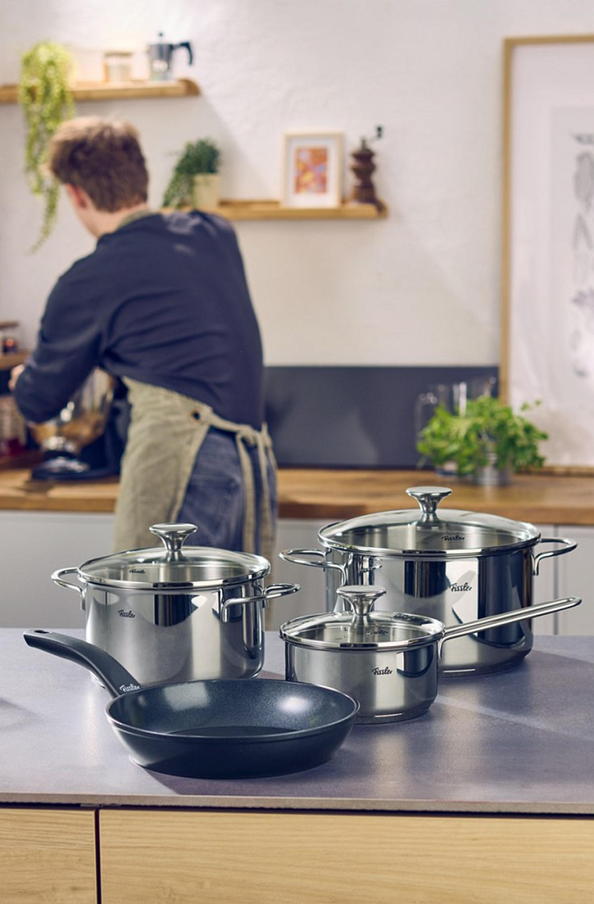 KOCHTOPFSET Leviro 4-teilig  - Edelstahlfarben/Schwarz, Basics, Metall - Fissler