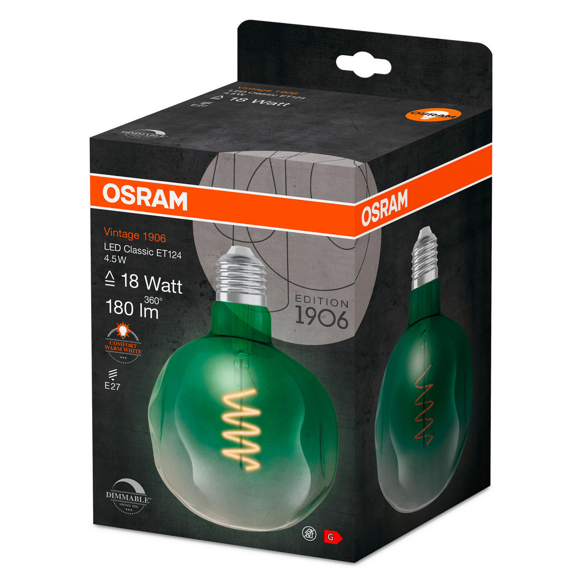 LED-LEUCHTMITTEL   E27 4,5 W  - Grün, Basics, Glas (12,5/17,6cm) - Ledvance