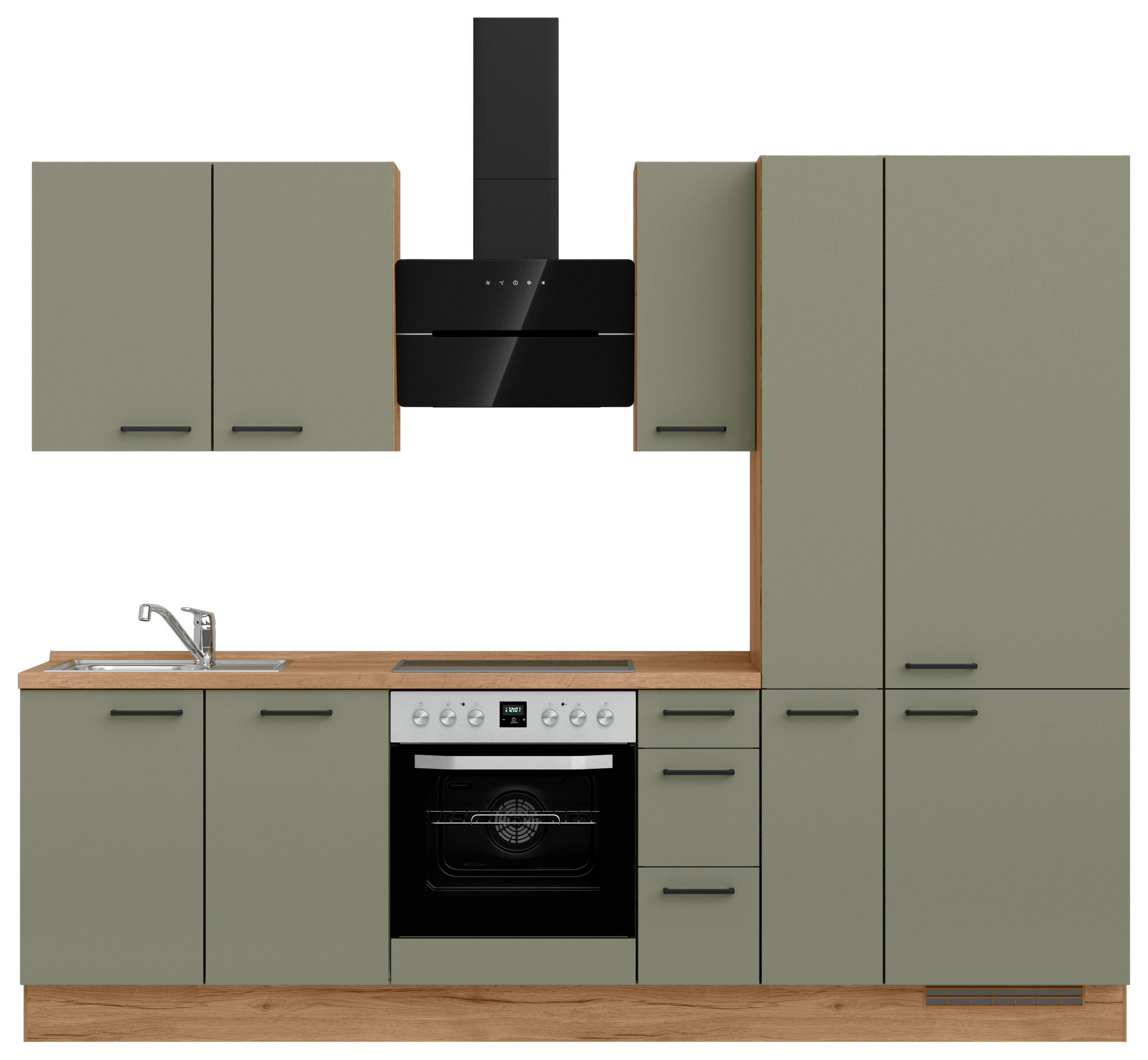 KÜCHENLEERBLOCK 270 cm   Eichefarben, Olivgrün  - Eichefarben/Schwarz, Romantik / Landhaus, Holzwerkstoff/Metall (270cm) - Celina