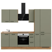 KÜCHENLEERBLOCK 270 cm   Eichefarben, Olivgrün  - Eichefarben/Schwarz, Romantik / Landhaus, Holzwerkstoff/Metall (270cm) - Celina