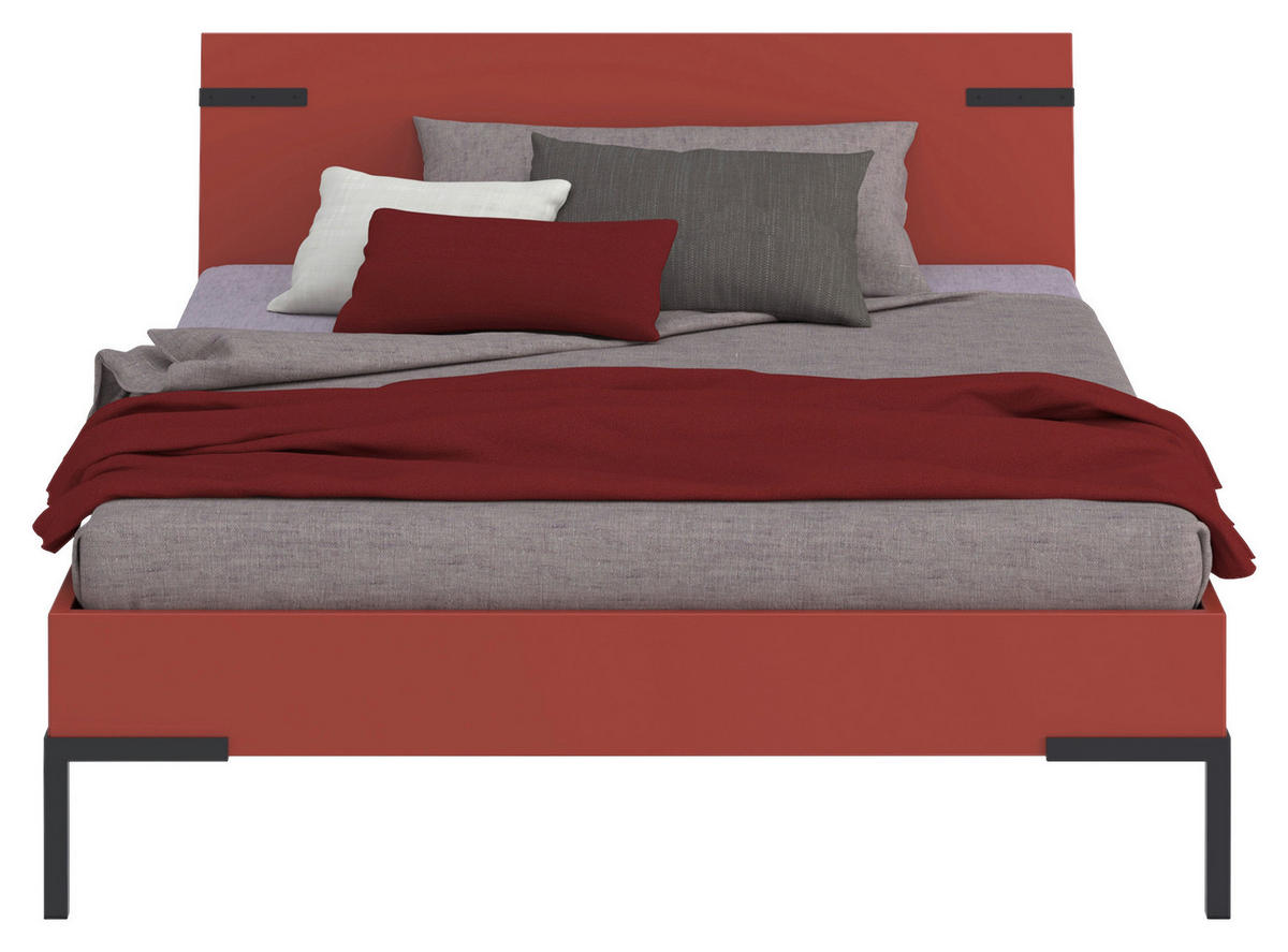 BETT 140/200 cm  in Koralle  - Koralle/Schwarz, Design, Holzwerkstoff/Metall (140/200cm) - Xora