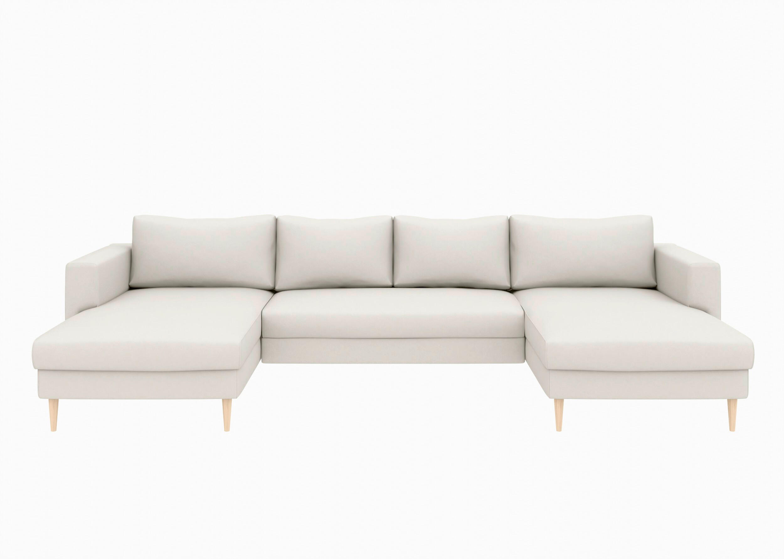 WOHNLANDSCHAFT Sandfarben Struktur  - Sandfarben/Buchefarben, MODERN, Holz/Textil (161/306/161cm) - Trendmanufaktur