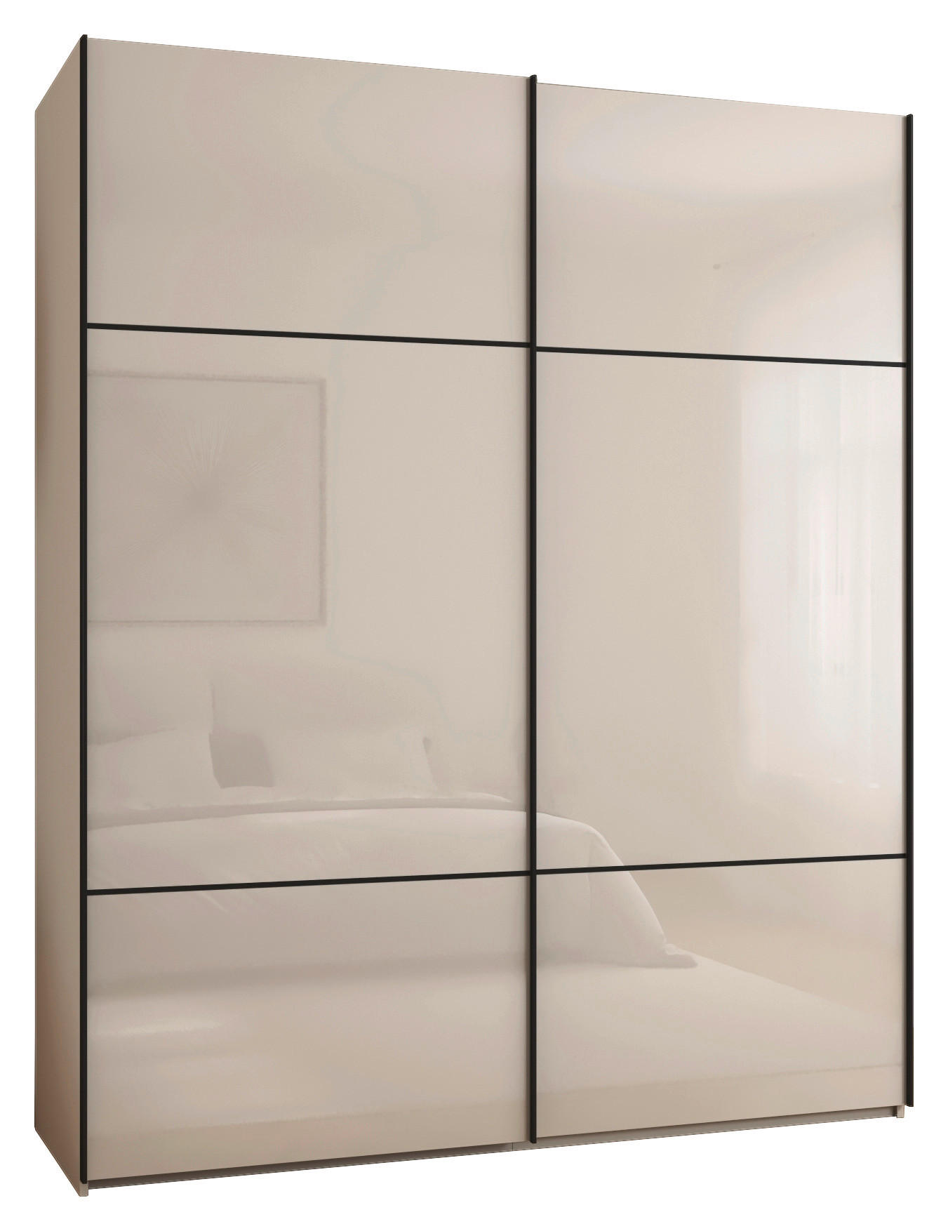 SCHWEBETÜRENSCHRANK in Champagner  - Champagner/Schwarz, Konventionell, Glas/Holzwerkstoff (181/223/67cm) - Novel