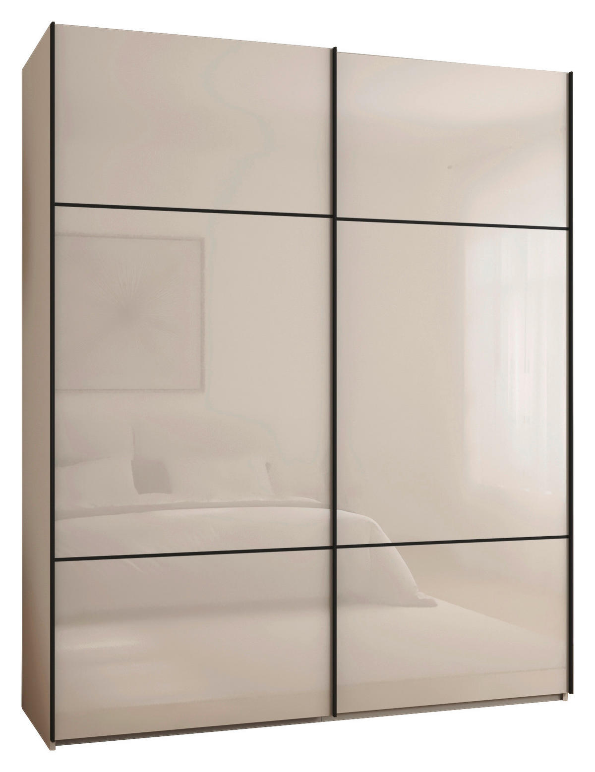 SCHWEBETÜRENSCHRANK in Champagner  - Champagner/Schwarz, Konventionell, Glas/Holzwerkstoff (201/223/67cm) - Novel