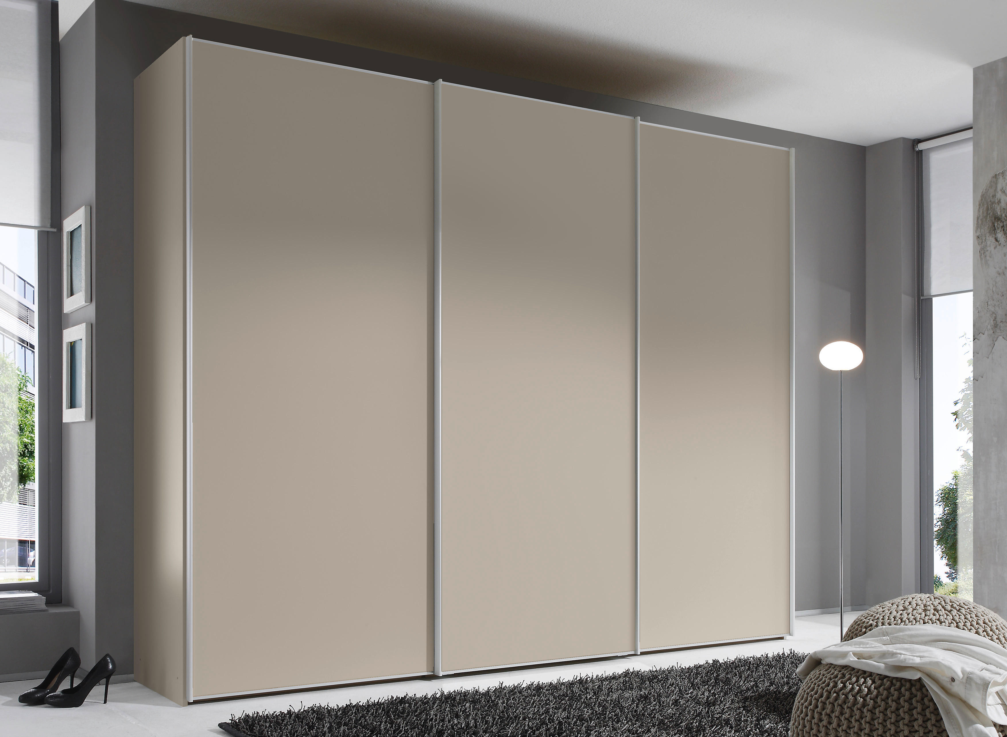 SCHWEBETÜRENSCHRANK in Sandfarben  - Sandfarben/Alufarben, Design, Holzwerkstoff/Metall (280/240/68cm) - Moderano