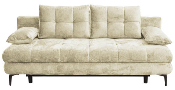 SCHLAFSOFA  mit Liegefunktion, Schlafen auf Sitzhöhe, Rücken echt Chenille Creme  - Creme/Schwarz, KONVENTIONELL, Textil/Metall (203/94/96cm) - Carryhome