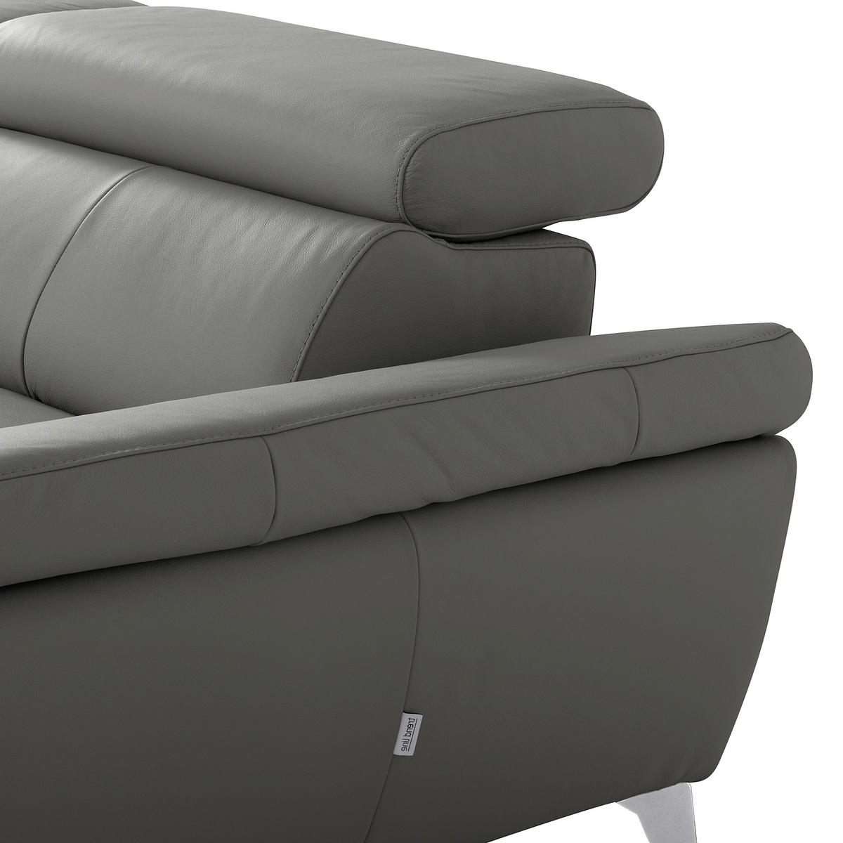 ECKSOFA SONO in Lederlook Echtleder Anthrazit Bettkasten, Armteilverstellung, Kopfteilverstellung  252/179 cm  - Chromfarben/Anthrazit, Design, Leder/Textil (252/179cm) - Livetastic