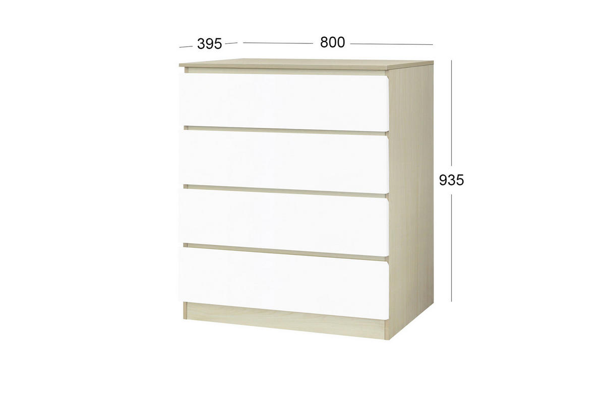 KOMMODE  in 80/93,5/39,5 cm  - Weiß/Naturfarben, Design, Holzwerkstoff (80/93,5/39,5cm) - Livetastic