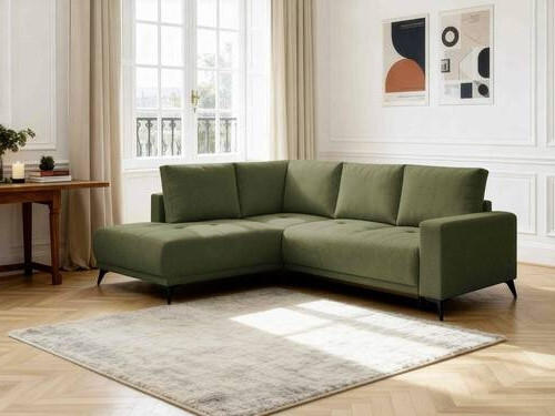 ECKSOFA RAFAEL Grün Struktur Rückenkissen, Bettkasten  - Schwarz/Grün, Design, Textil/Metall (218/269cm) - P & B