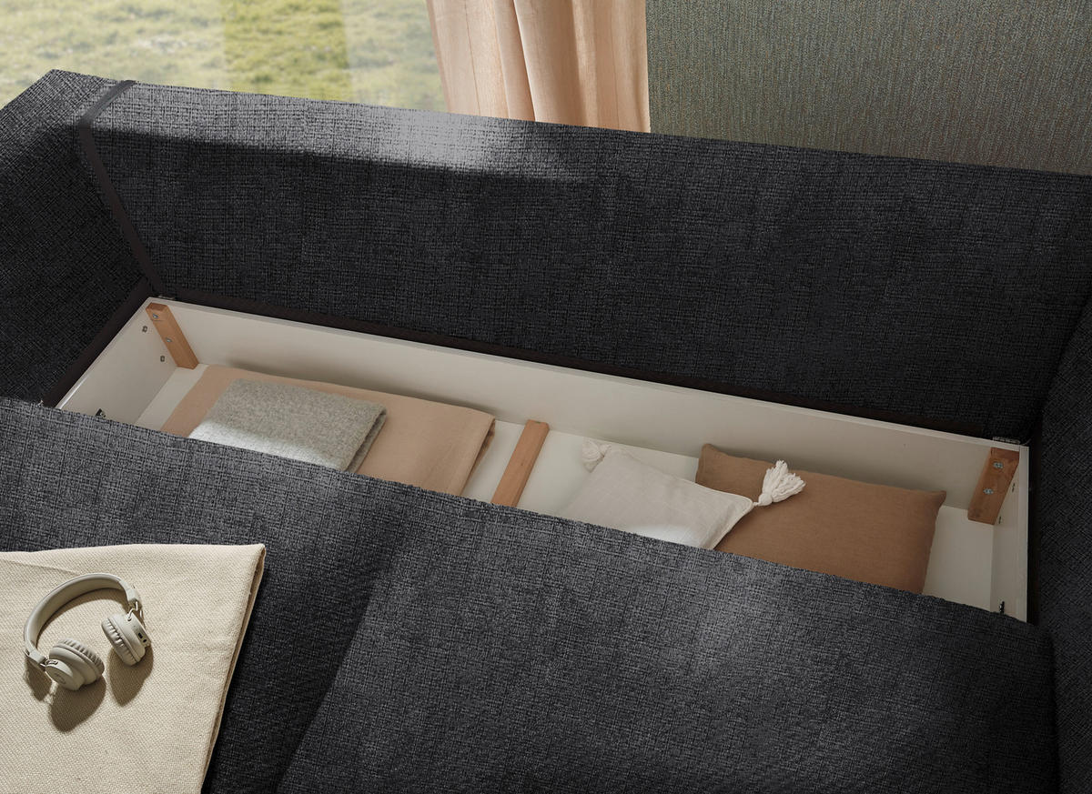 SCHLAFSOFA in Mikrovelours Schwarz  - Schwarz, KONVENTIONELL, Kunststoff/Textil (237/94/117cm) - MID.YOU