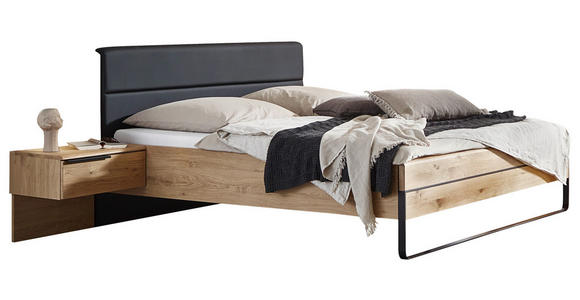 BETTANLAGE - Eichefarben/Schwarz, Design, Holz/Textil (180/200cm) - Dieter Knoll