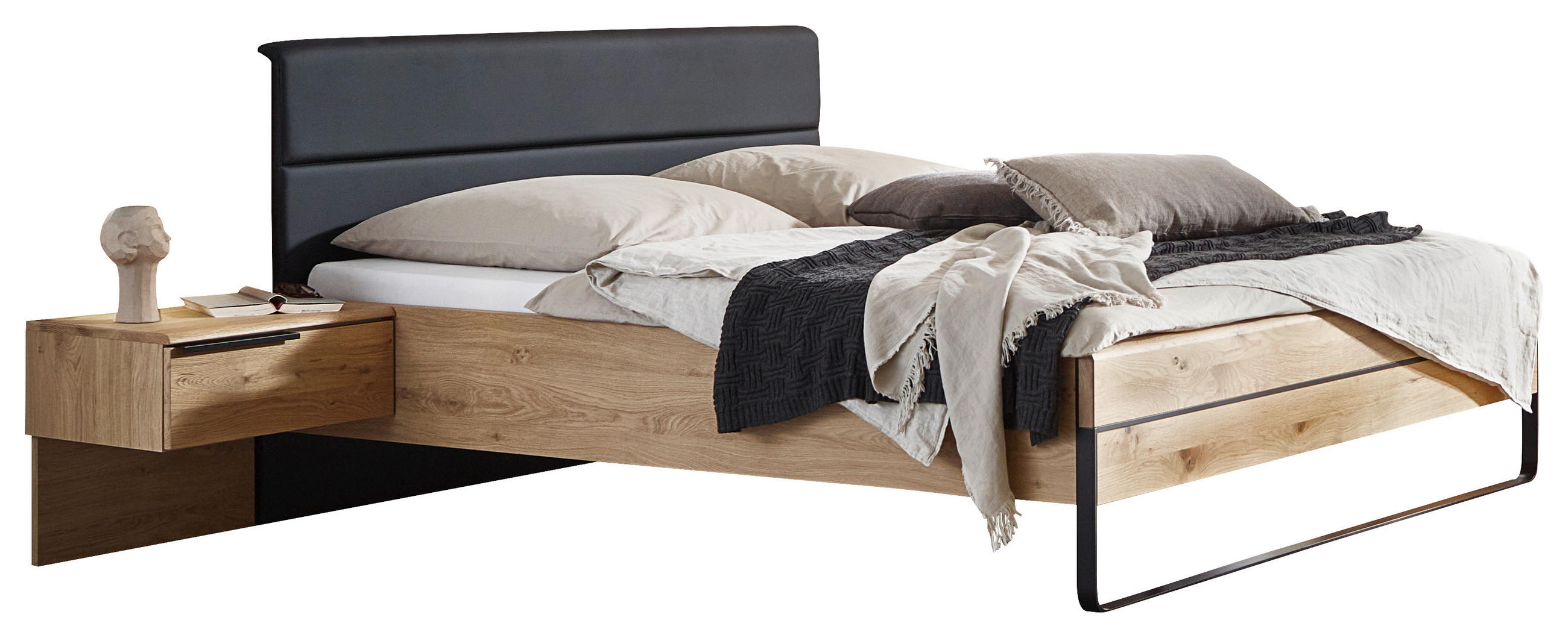 BETTANLAGE 180/200 cm  in Schwarz, Wildeiche   - Wildeiche/Schwarz, Design, Holzwerkstoff/Textil (180/200cm) - Dieter Knoll