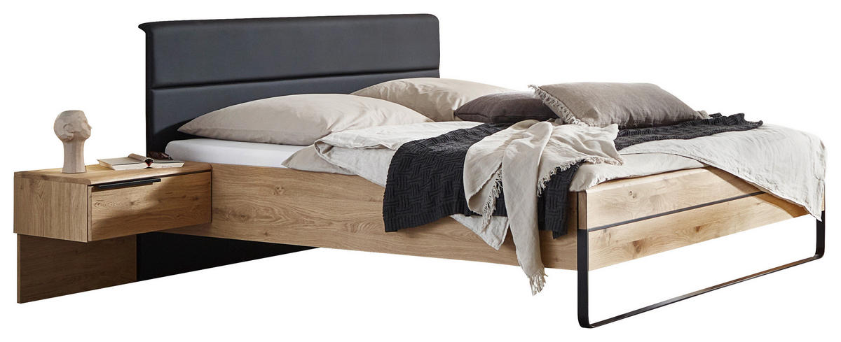 BETTANLAGE 180/200 cm  in Schwarz, Wildeiche   - Wildeiche/Schwarz, Design, Holzwerkstoff/Textil (180/200cm) - Dieter Knoll