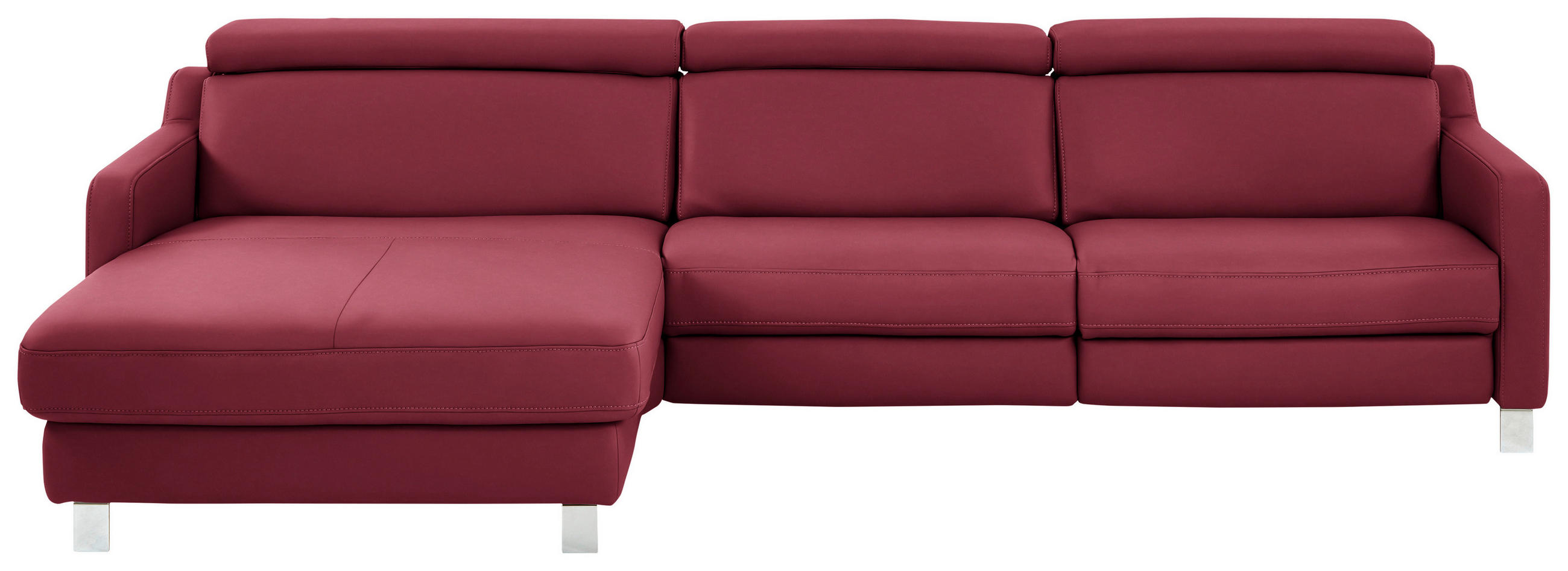 ECKSOFA in Echtleder Bordeaux  - Chromfarben/Bordeaux, Design, Leder/Metall (176/291cm) - Valdera