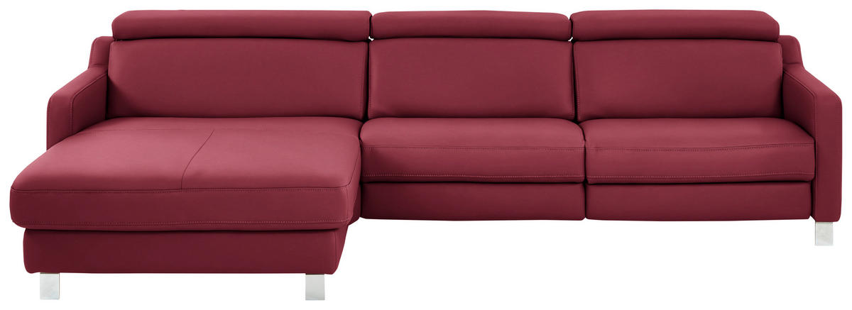 ECKSOFA in Echtleder Bordeaux  - Chromfarben/Bordeaux, Design, Leder/Metall (176/291cm) - Valdera