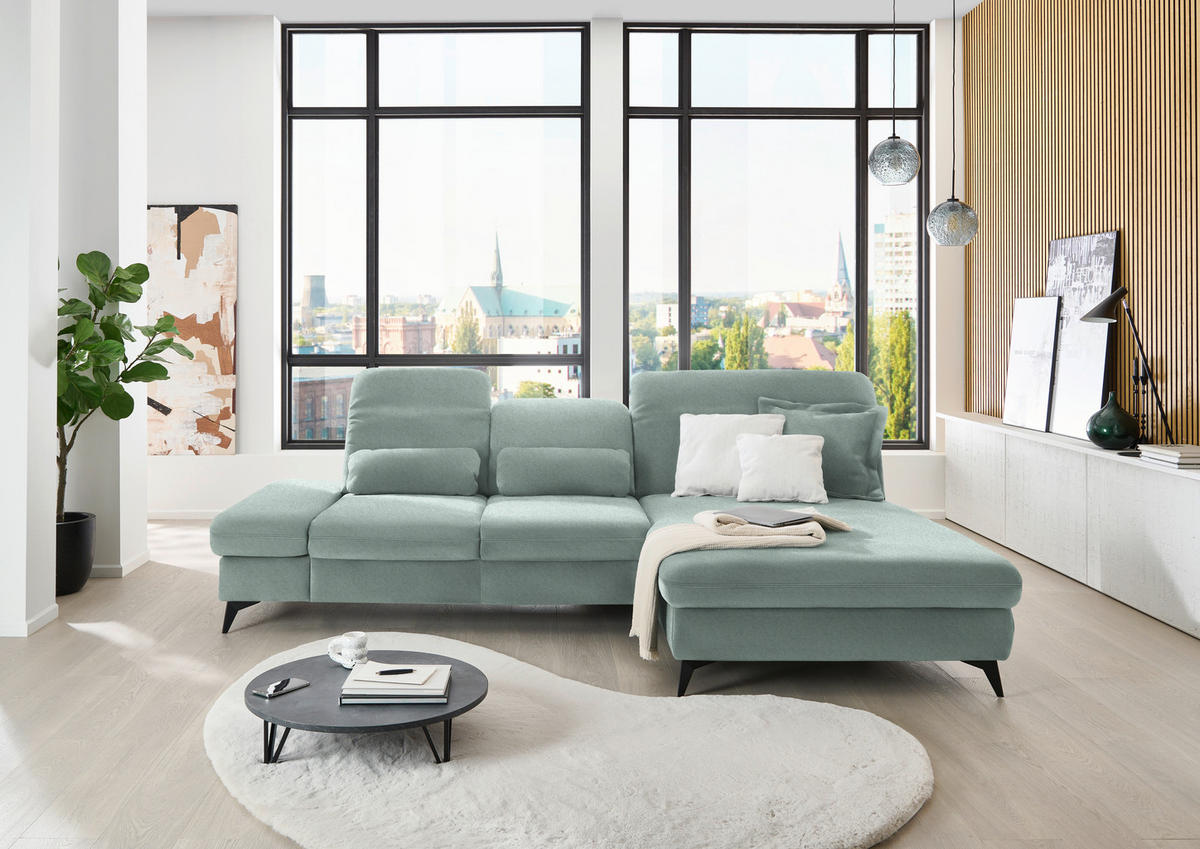 ECKSOFA  in Chenille Mintgrün  288/198 cm  - Schwarz/Mintgrün, Design, Textil/Metall (288/198cm) - Beldomo Style