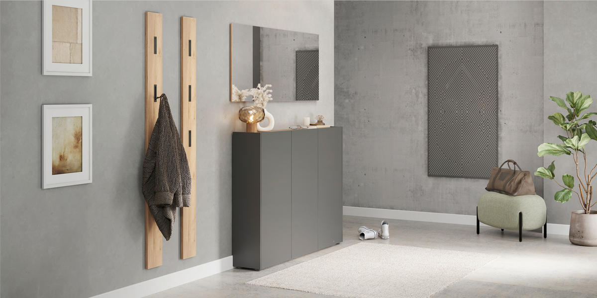 SCHUHSCHRANK Graphitfarben, Eichefarben  - Eichefarben/Schwarz, Design, Holzwerkstoff/Kunststoff (138/105/25cm)