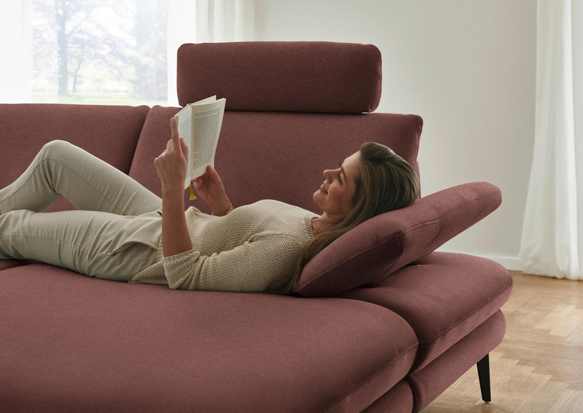 WOHNLANDSCHAFT  in Chenille, Flachgewebe Weinrot  - Weinrot/Schwarz, Design, Textil/Metall (208/344/180cm) - Dieter Knoll