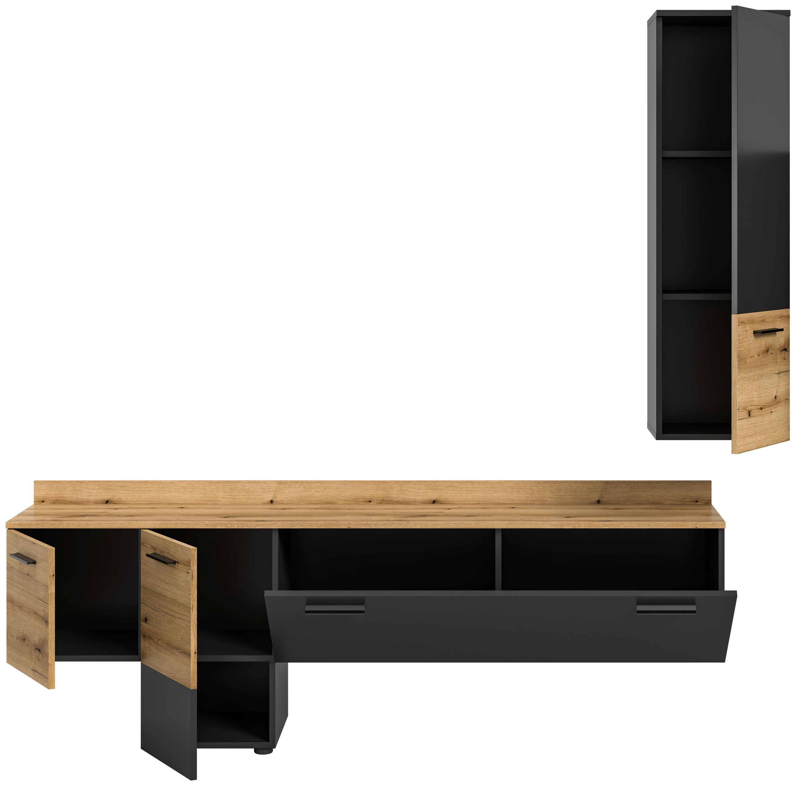 SERIJA DNEVNOG BORAVKA siva, boje hrasta - siva/boje hrasta, Design, drvni materijal/plastika (195/196/37cm) - Modern Living