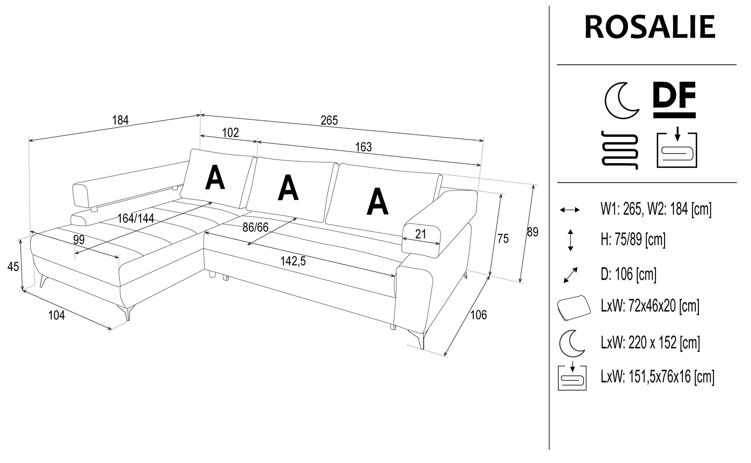 ECKSOFA in Chenille Hellgrau  - Hellgrau/Schwarz, KONVENTIONELL, Textil/Metall (184/265cm) - Hom`in