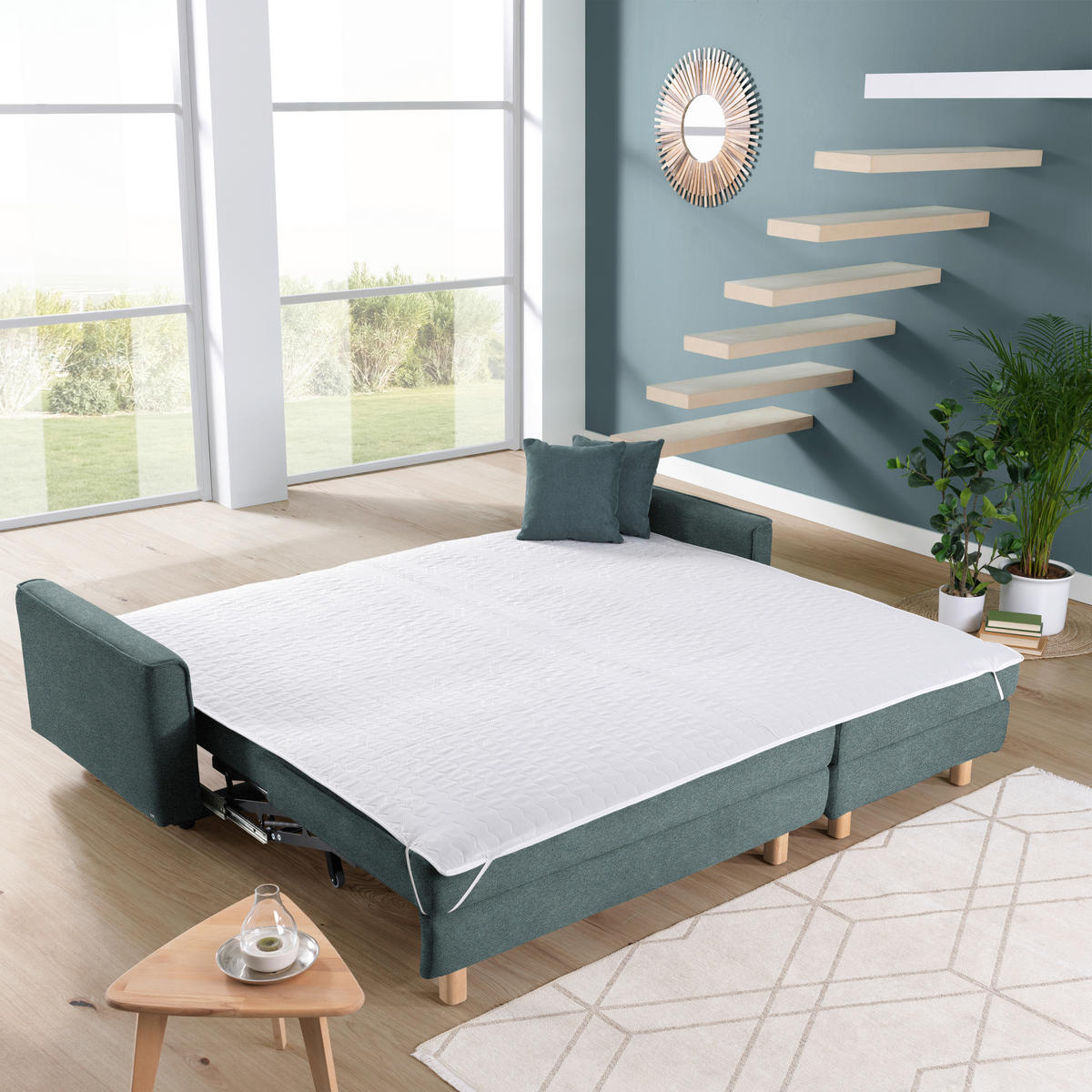 ECKSOFA in Chenille Petrol  237/170 cm  - Eichefarben/Petrol, KONVENTIONELL, Holz/Textil (237/170cm) - Sedda