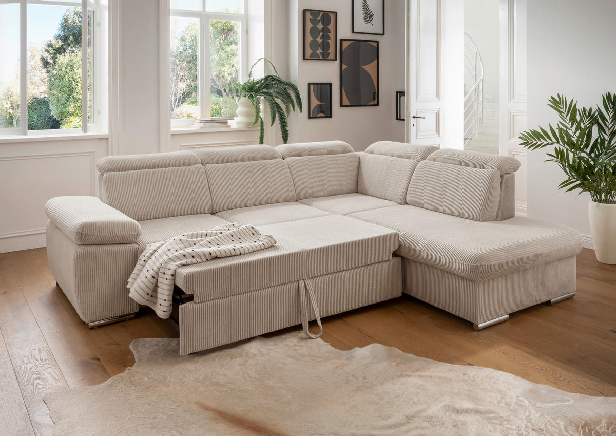 ECKSOFA in Cord Beige  - Chromfarben/Beige, Design, Textil/Metall (283/228cm) - Livetastic