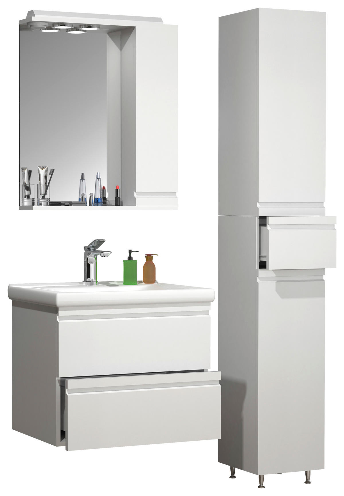 BADEZIMMER 4-teilig  in 90 cm  - Weiss, Modern, Glas/Keramik (90cm) - MID.YOU