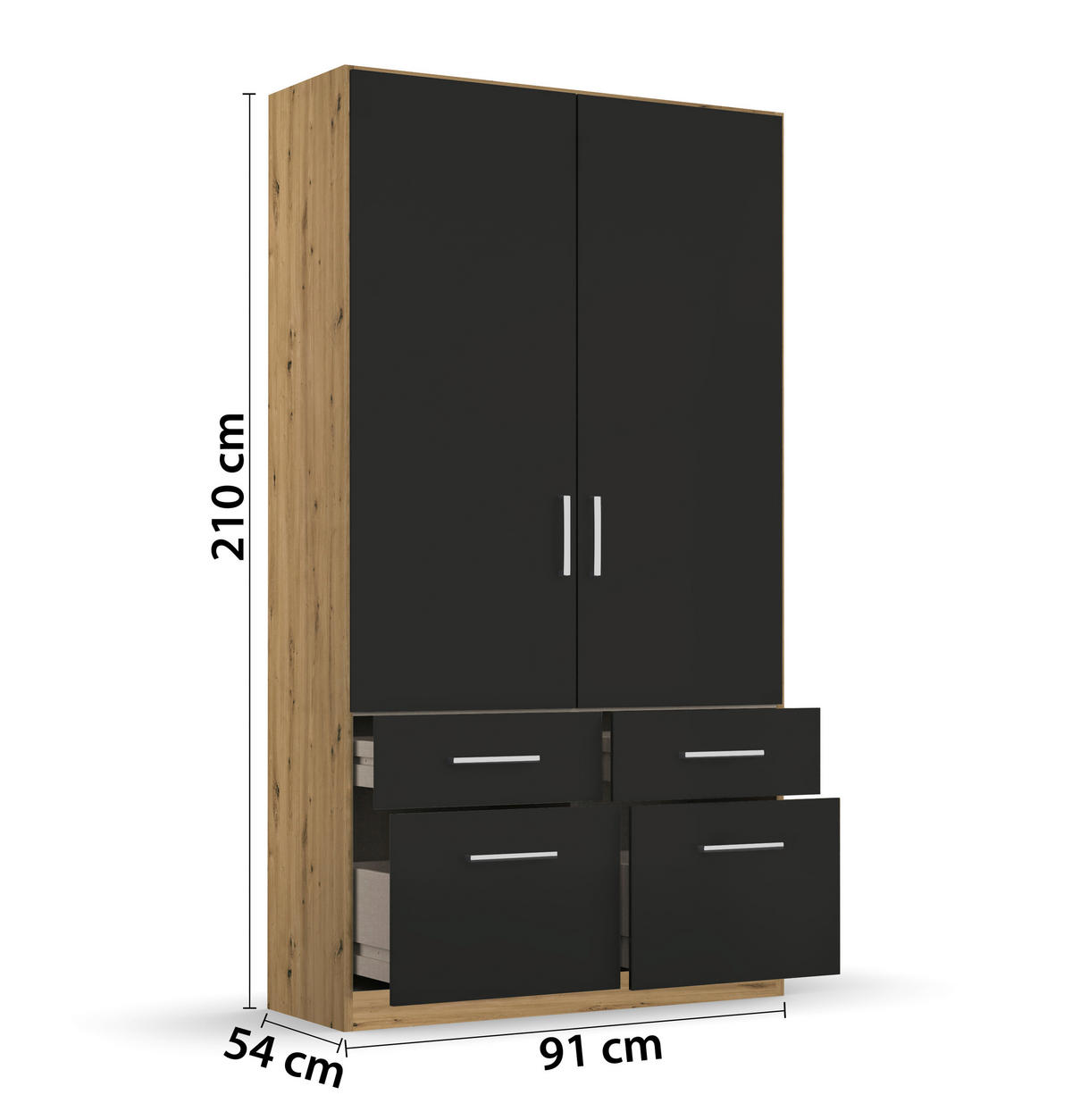 GARDEROB MED GÅNGJÄRN 91/210/54 cm 2-dörrar - kromfärg/grå, Modern, trämaterial/plast (91/210/54cm) - Rauch Möbel