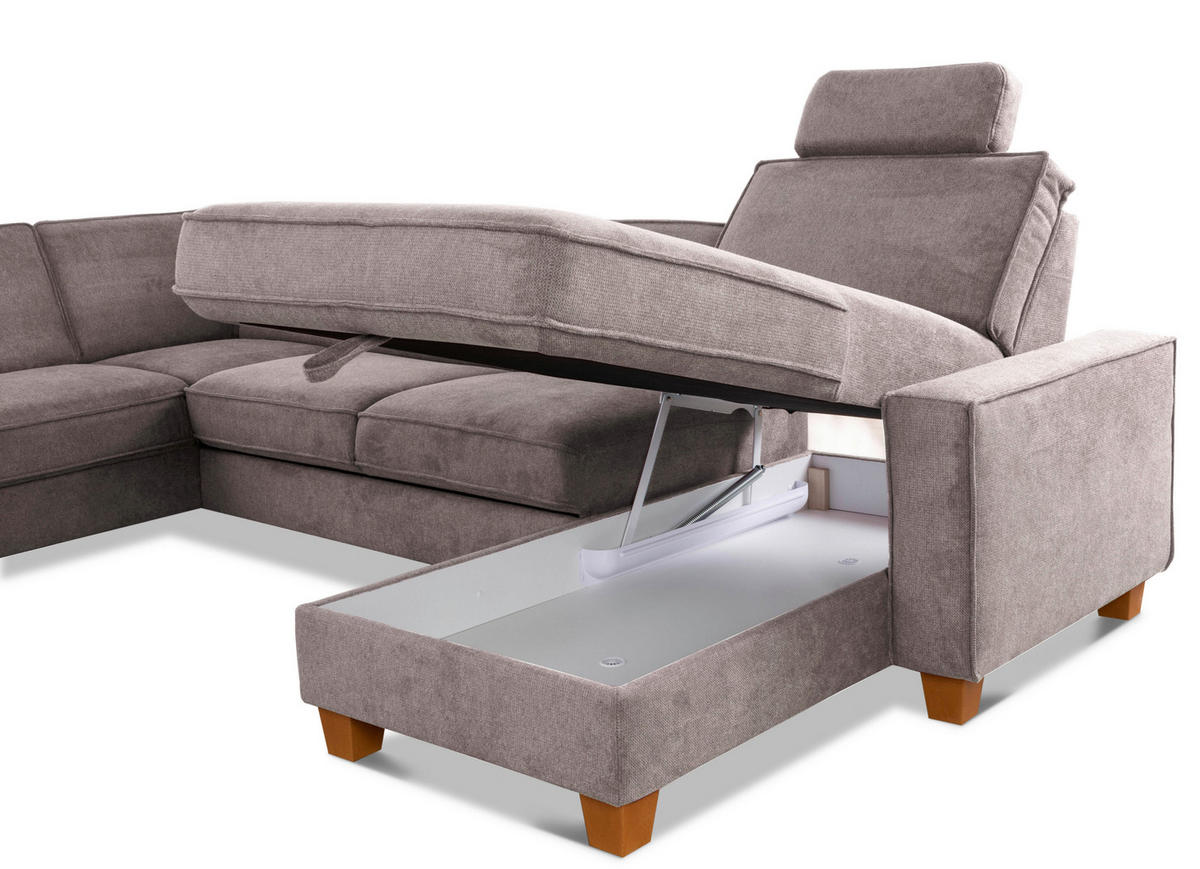 WOHNLANDSCHAFT in Flachgewebe Taupe  - Taupe/Eichefarben, Konventionell, Holz/Textil (213/309/161cm) - Sit & More