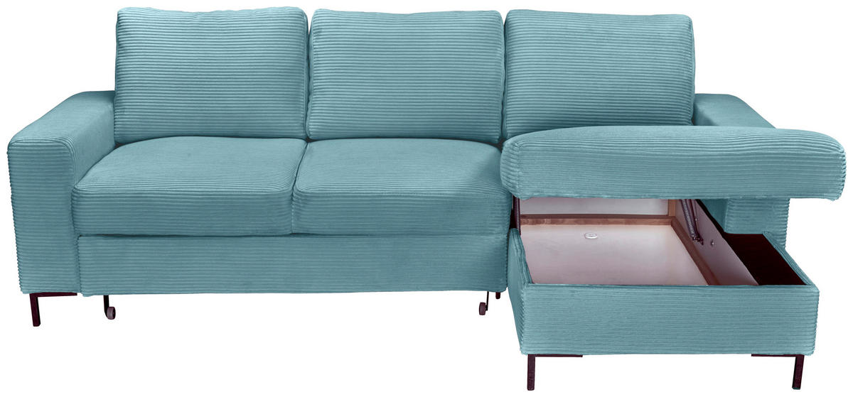 ECKSOFA Türkis Cord  - Türkis/Schwarz, KONVENTIONELL, Textil/Metall (240/150cm) - Carryhome
