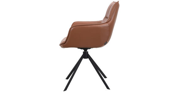 ARMLEHNSTUHL in Eisen Echtleder pigmentiert - Cognac/Schwarz, Design, Leder/Metall (60/89/63,5cm) - Novel