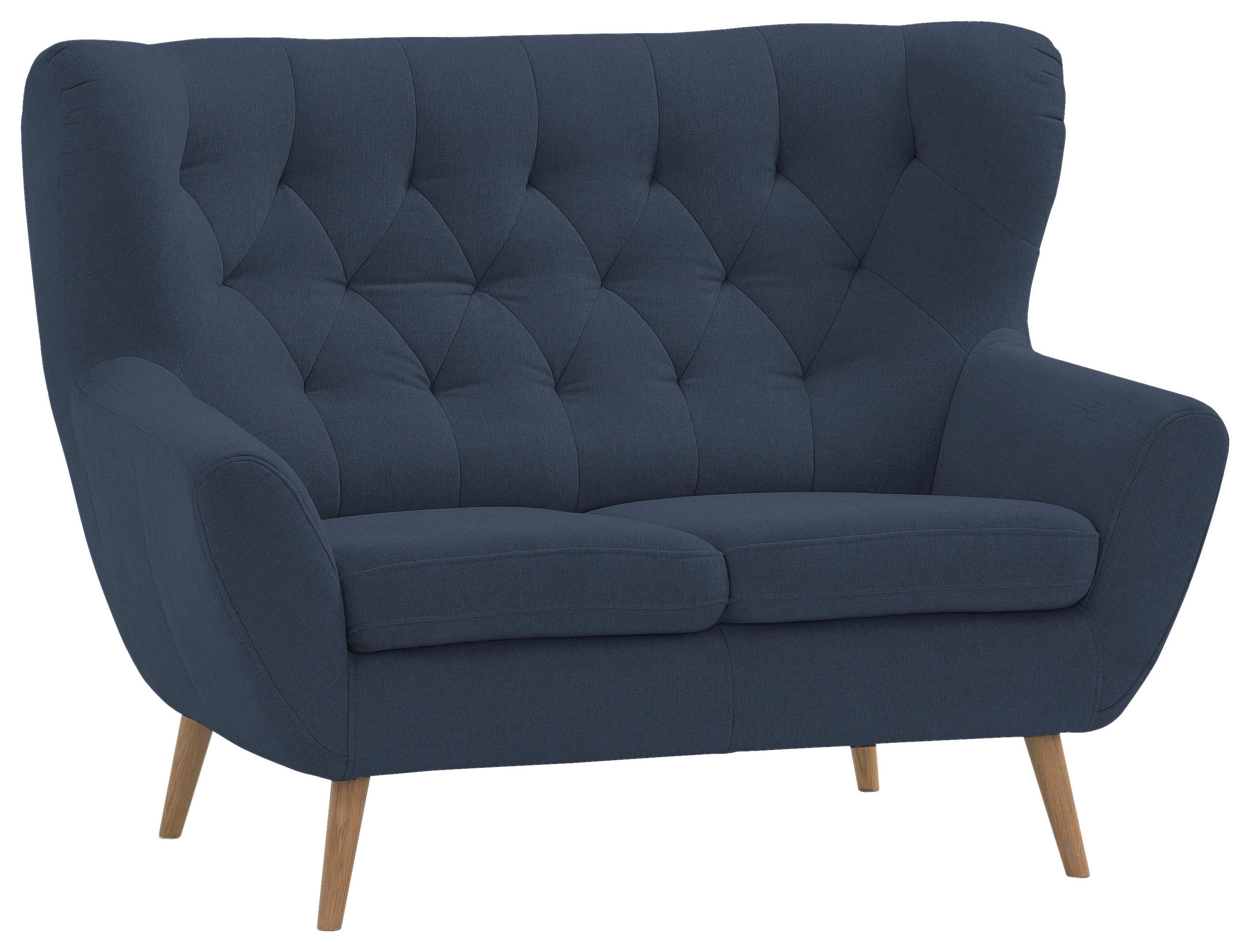 2-SITZER-SOFA Flachgewebe Dunkelblau  - Eichefarben/Beige, Design, Holz/Textil (138/104/92cm) - Stylife