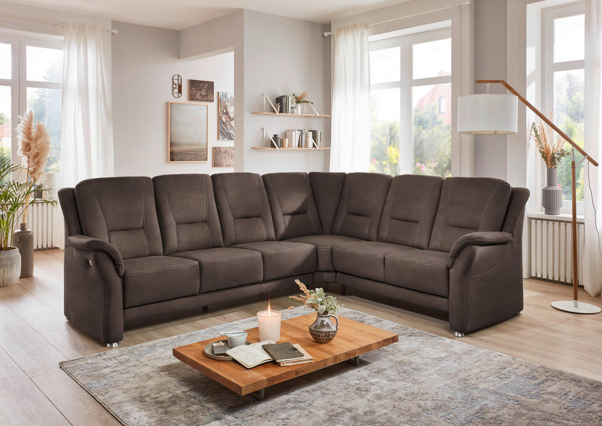 ECKSOFA in Mikrofaser Graubraun  275/223 cm  - Graubraun/Beige, KONVENTIONELL, Textil/Metall (275/223cm) - Beldomo Comfort