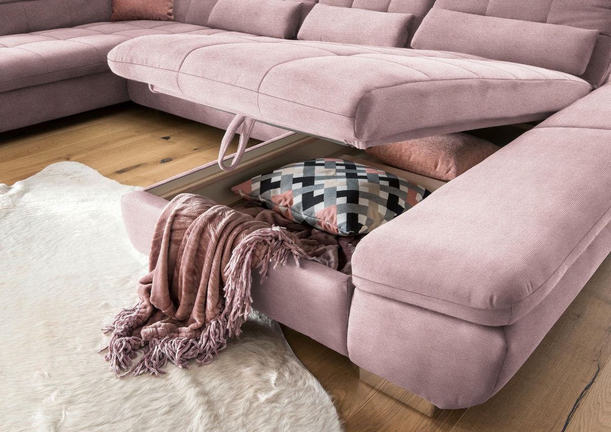 WOHNLANDSCHAFT in Mikrofaser Rosa  - Chromfarben/Rosa, Design, Kunststoff/Textil (211/350/204cm) - Xora