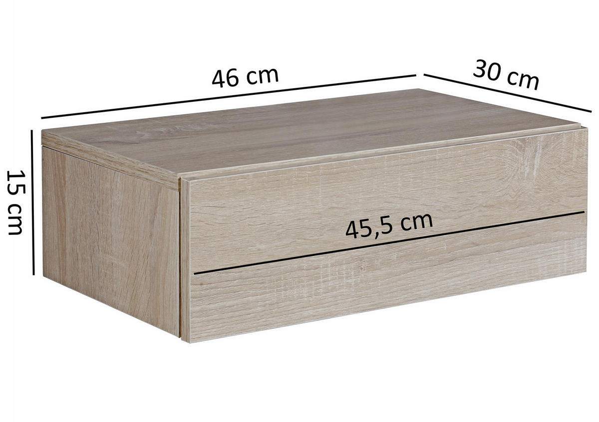 NOČNÍ STOLEK, barvy dubu, 46/15/30 cm - barvy dubu, Moderní, kompozitní dřevo (46/15/30cm) - MID.YOU