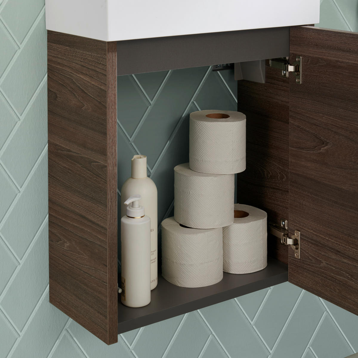 BADEZIMMER  in 45 cm  - Braun/Weiß, KONVENTIONELL, Glas/Holzwerkstoff (45cm) - Emilio Belluti