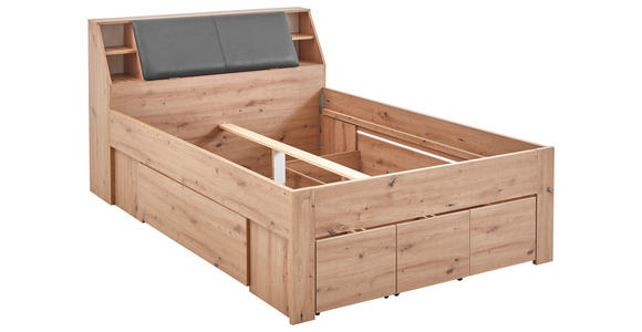 STAURAUMBETT 140/200 cm in Eiche Artisan - Eiche Artisan/Grau, KONVENTIONELL, Holzwerkstoff/Textil (140/200cm) - Carryhome