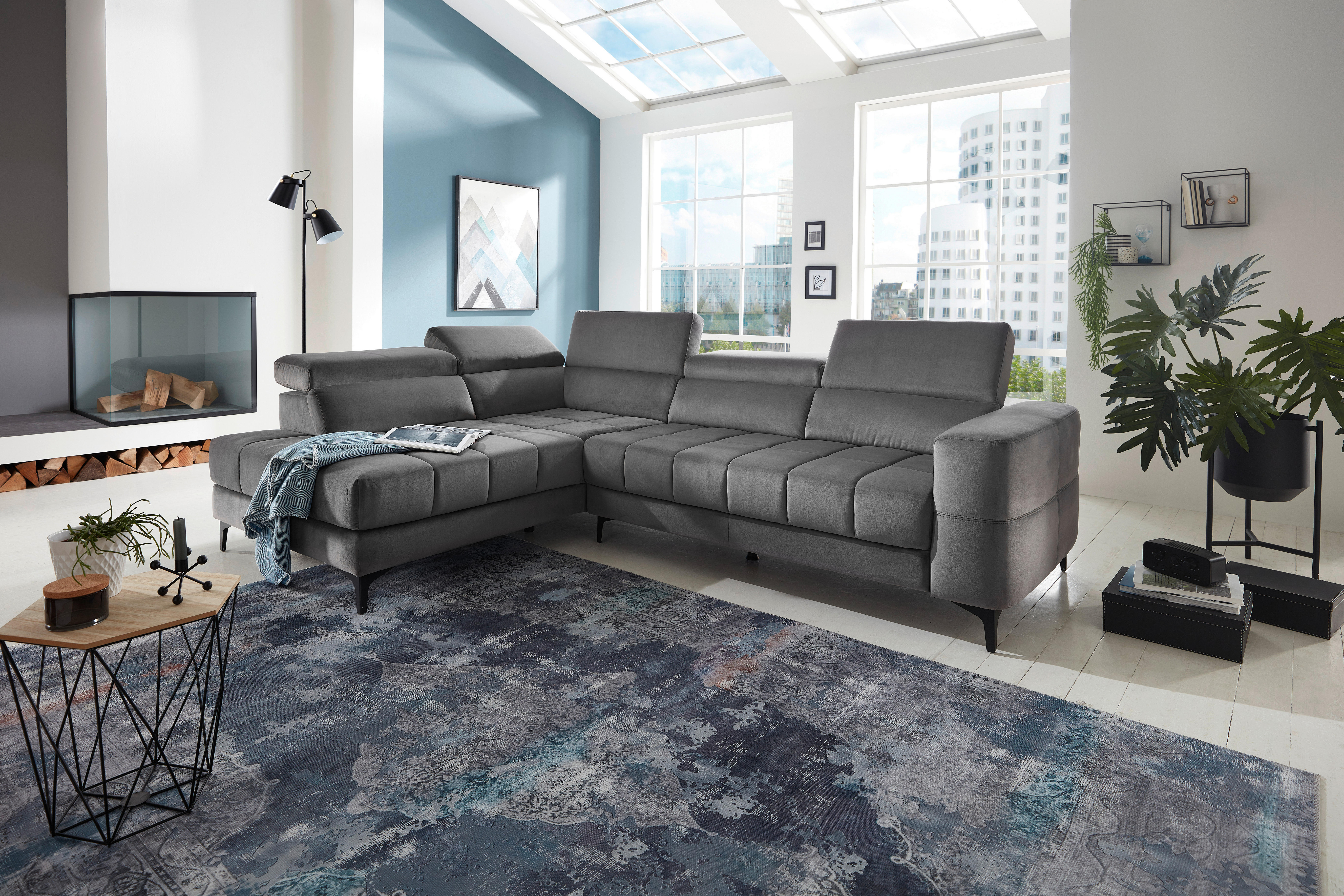 ECKSOFA inkl.Funktionen Dunkelgrau Samt  - Dunkelgrau/Schwarz, Design, Kunststoff/Textil (202/281cm) - Xora
