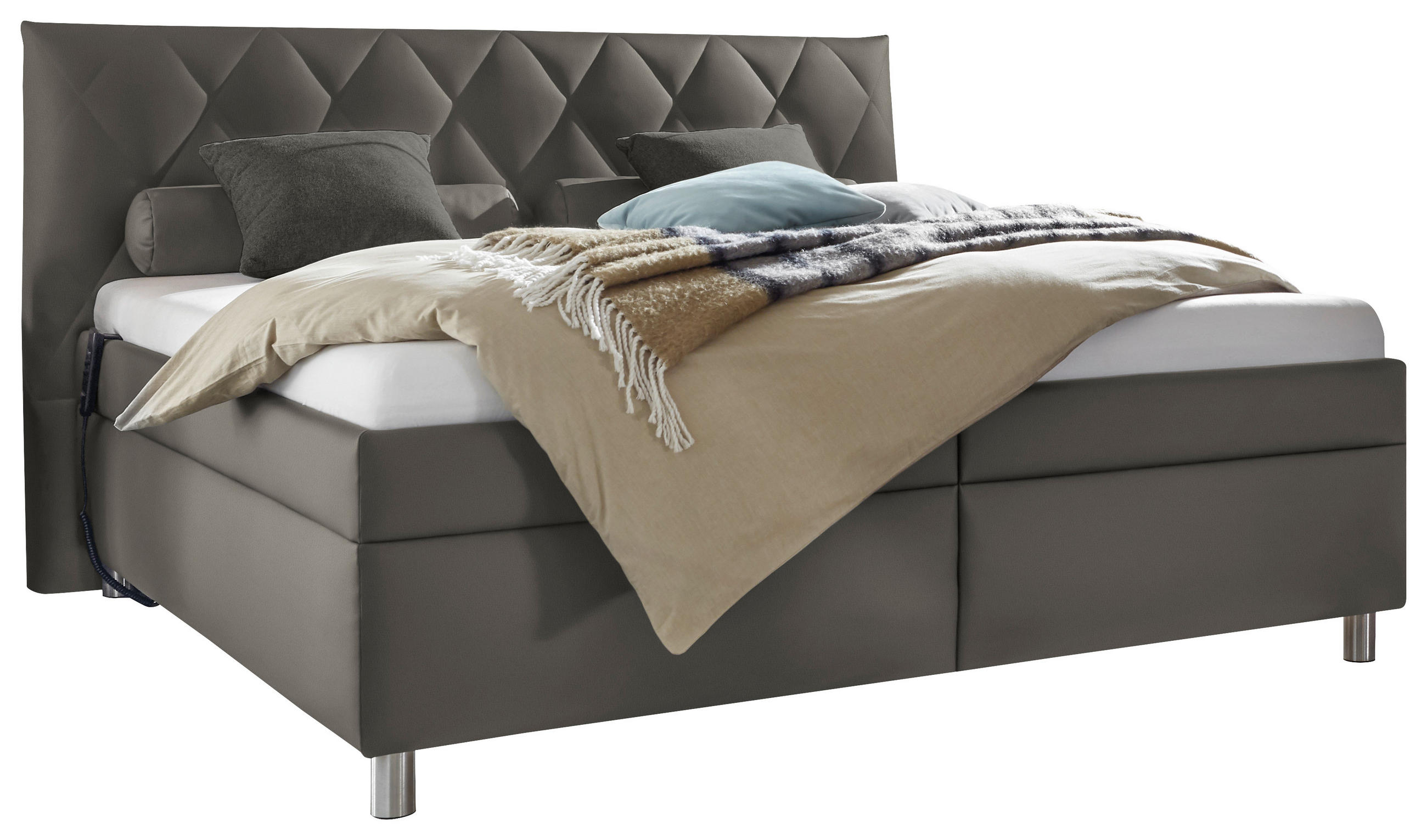 POLSTERBETT Matratze, gepolstertes Kopfteil, Lattenrost, Bettkasten, motorische Verstellbarkeit Graubraun 160/200 cm  - Graubraun/Silberfarben, KONVENTIONELL, Holz/Textil (160/200cm) - Esposa