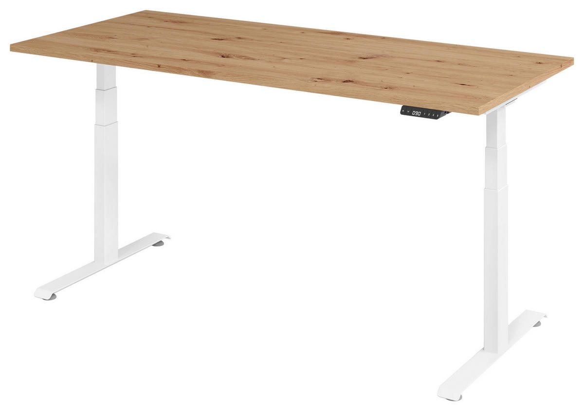 SCHREIBTISCH 180/80/64,5-129,5 cm  in Weiß, Eichefarben  - Eichefarben/Weiß, KONVENTIONELL, Holzwerkstoff/Metall (180/80/64,5-129,5cm) - Venda