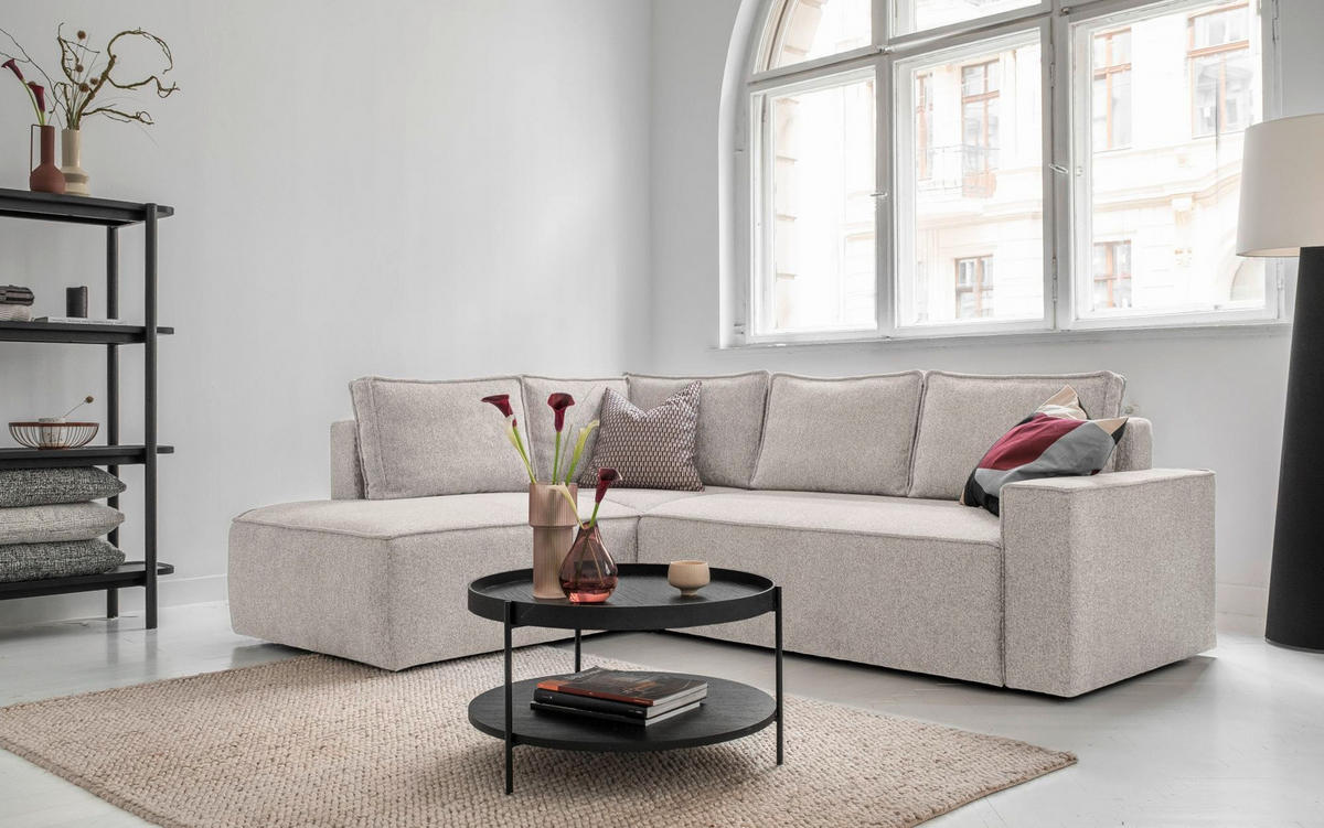 ECKSOFA in Beige  - Weiss/Beige, Design, Kunststoff/Textil (194/246cm) - MID.YOU